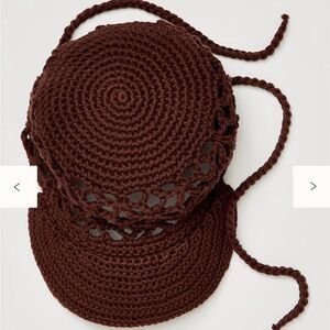 NWoT Free People Women's Natural Knit Cotton Silvie Crochet Baseball Hat Brown